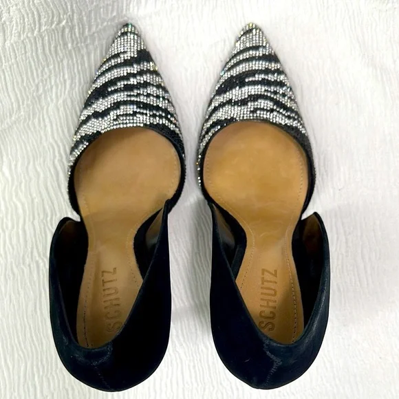 Schutz Black and White rhinestones in zebra print Women's Heels​ - Picture 6 of 9